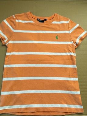 Ralph Lauren XL Sport Shirt kid’s Orange White Striped Short Sleeve Casual